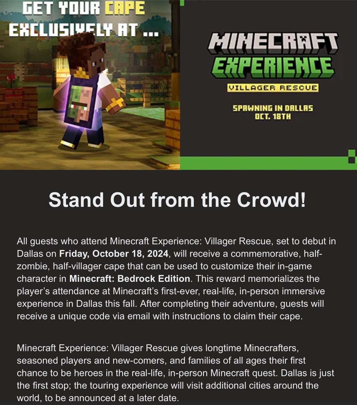 Minecraft Wiki EN on X: &ldquo;Minecraft Experience cape for Bedrock 