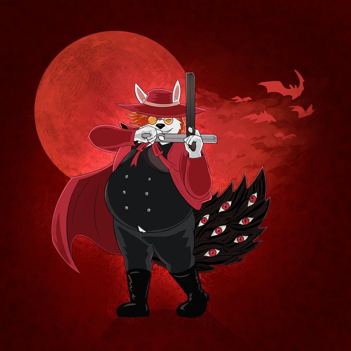 Someone fucked with this boof's 70" plasma TV on the WRONG DAY

Absolutely awesome b-day gift from <a href="/halcypher471/">Hal (has gone to Bluesky)</a> of me dressed as Alucard from Hellsing (Ultimate (Abridged)) aaaa tysmmm &gt;w&lt; 💖💕