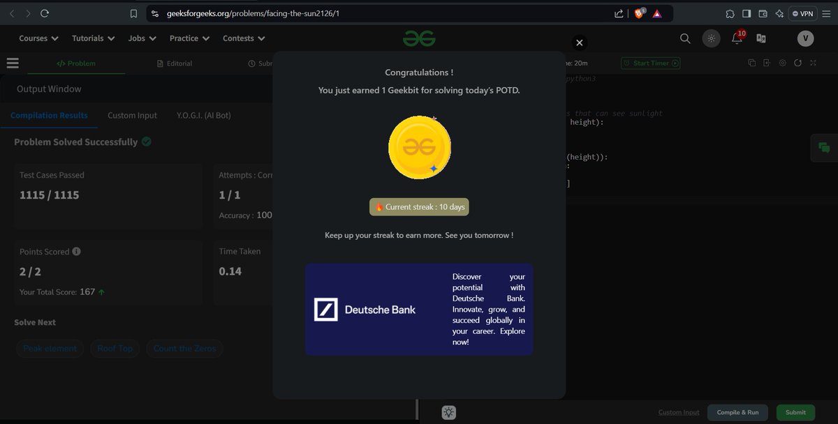 VinitNotFound's tweet image. #geekstreak2024  #DeutscheBank 
 @geeksforgeeks  @DeutscheBank 
Day 10
Profile Link - geeksforgeeks.org/user/45vinitt6…
