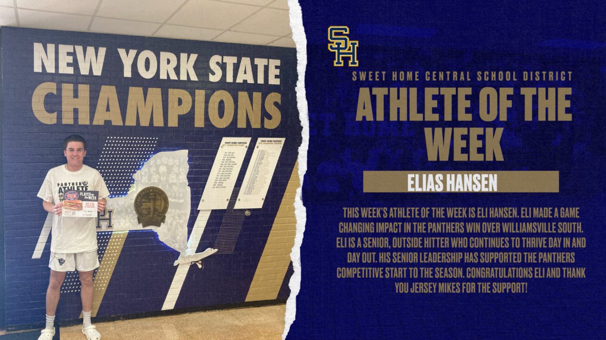Sweet Home Athletics (@shcsdathletics) on Twitter photo This week's athlete of the week is Eli Hansen. Eli is a senior, outside hitter on the volleyball team. His success in the OH position has helped push the Panthers to a great start in their season. Congratulations Eli and thank you <a href="/jerseymikes/">Jersey Mike's Subs</a> #AStudentAbove This week's athlete of the week is Eli Hansen. Eli is a senior, outside hitter on the volleyball team. His success in the OH position has helped push the Panthers to a great start in their season. Congratulations Eli and thank you <a href="/jerseymikes/">Jersey Mike's Subs</a> #AStudentAbove