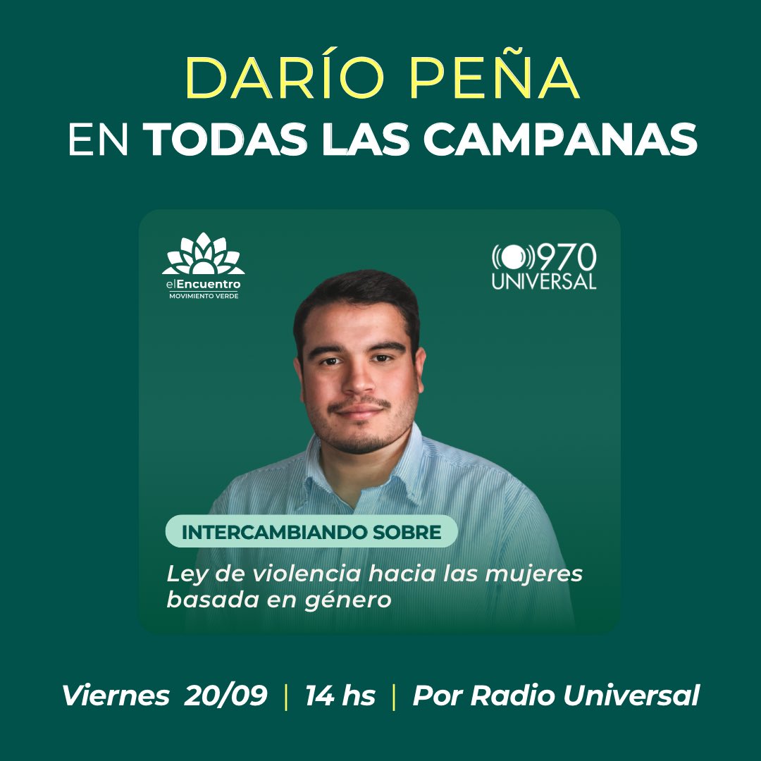 🔴 ¡En 20 minutos!

Nuestro candidato a diputado @dariop_uy estará intercambiando sobre la “Ley de violencia hacia las mujeres basada en género” en Todas las Campanas

➡️ Escúchalo en vivo: 970universal.com