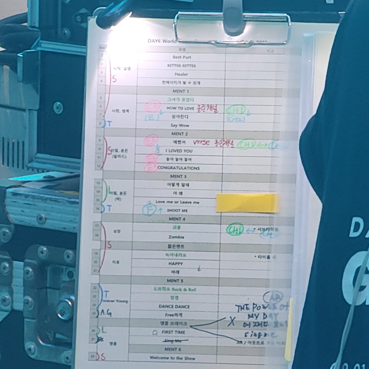앞에 셋리가 넘 잘보여서 찍엇는데 

시작, 설렘
사랑, 행복 
이별, 혼돈
성장
치유

순서대로 구성된거 넘 조앗어…♡ 
데이식스 콘서트에는 스토리가 잇어… 🥺💗