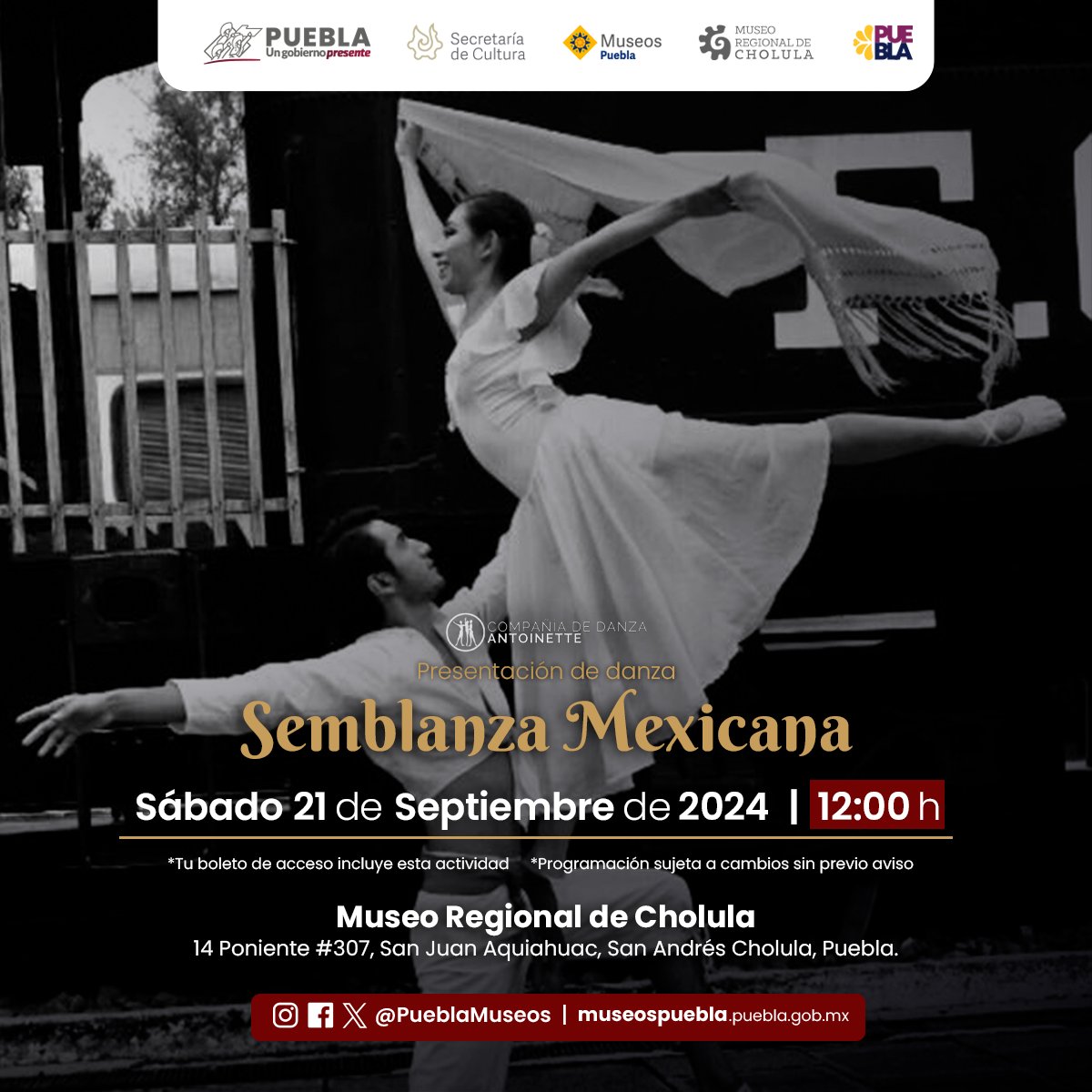 PueblaMuseos's tweet image. Mañana te esperamos en el 𝘔𝘶𝘴𝘦𝘰 𝘙𝘦𝘨𝘪𝘰𝘯𝘢𝘭 𝘥𝘦 𝘊𝘩𝘰𝘭𝘶𝘭𝘢 para disfrutar juntos de la 𝙋𝙧𝙚𝙨𝙚𝙣𝙩𝙖𝙘𝙞𝙤́𝙣 𝙙𝙚 𝙙𝙖𝙣𝙯𝙖 𝙎𝙚𝙢𝙗𝙡𝙖𝙣𝙯𝙖 𝙈𝙚𝙭𝙞𝙘𝙖𝙣𝙖 con la compañía de #danza 𝘈𝘕𝘛𝘖𝘐𝘕𝘌𝘛𝘛𝘌 ¡No faltes!
#MuseosPuebla
#Antoinette