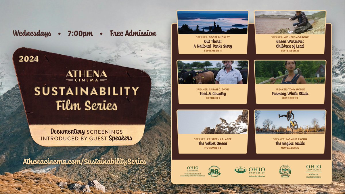 What an amazing way to educate yourself on important environmental issues and get engaged with the community! Special thanks to <a href="/VoinovichSchool/">Voinovich School of Leadership and Public Service</a> <a href="/OUHTC/">Ohio University Honors Tutorial College</a> <a href="/AldenLibrary/">OhioULibraries</a> and the OHIO Center for Community Engagement for their support of the Fall 2024 Sustainability Film Series!