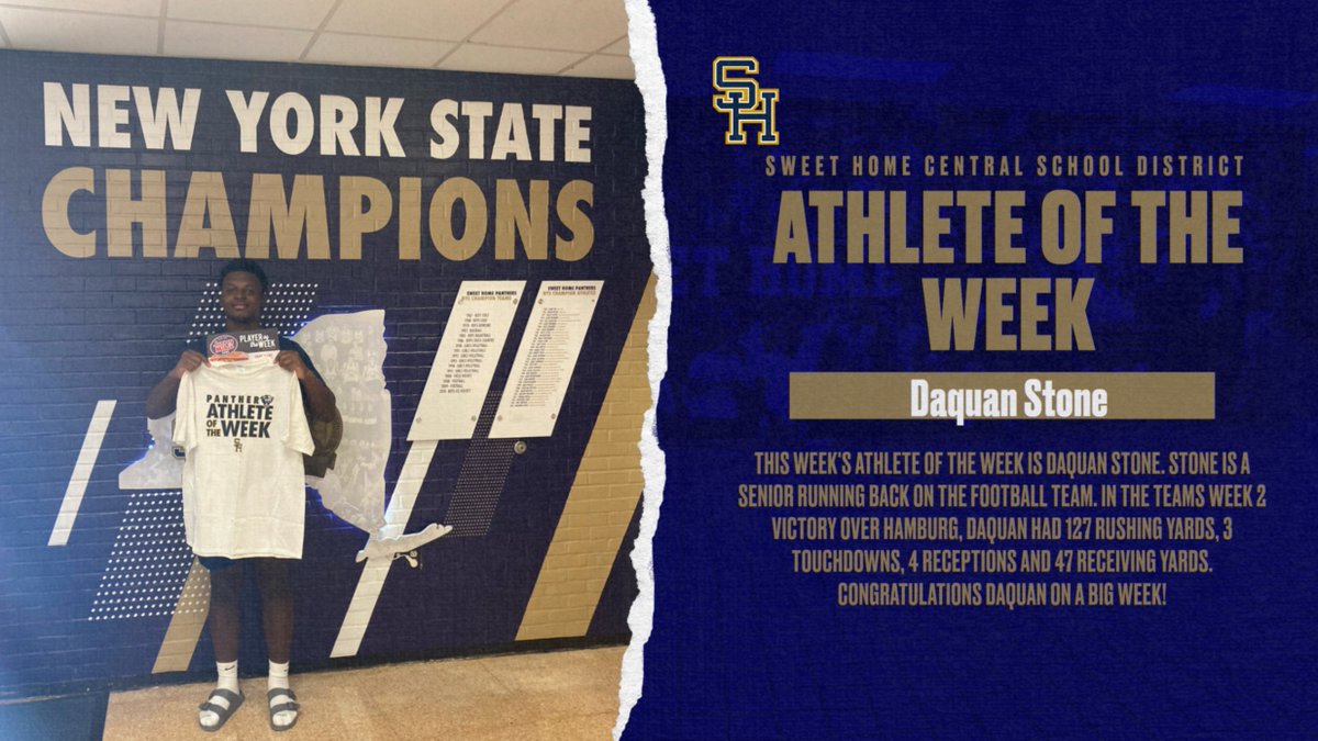 Sweet Home Athletics (@shcsdathletics) on Twitter photo This week's Athlete of the Week is Daquan Stone. Stone a senior running back on the football team. In the teams week 2 victory, Daquan ran for 127 yards, 4 receptions for 47 yards and 3 touchdowns. Congratulations Daquan on all your success! Thank you <a href="/jerseymikes/">Jersey Mike's Subs</a>! #AStudentAbove This week's Athlete of the Week is Daquan Stone. Stone a senior running back on the football team. In the teams week 2 victory, Daquan ran for 127 yards, 4 receptions for 47 yards and 3 touchdowns. Congratulations Daquan on all your success! Thank you <a href="/jerseymikes/">Jersey Mike's Subs</a>! #AStudentAbove