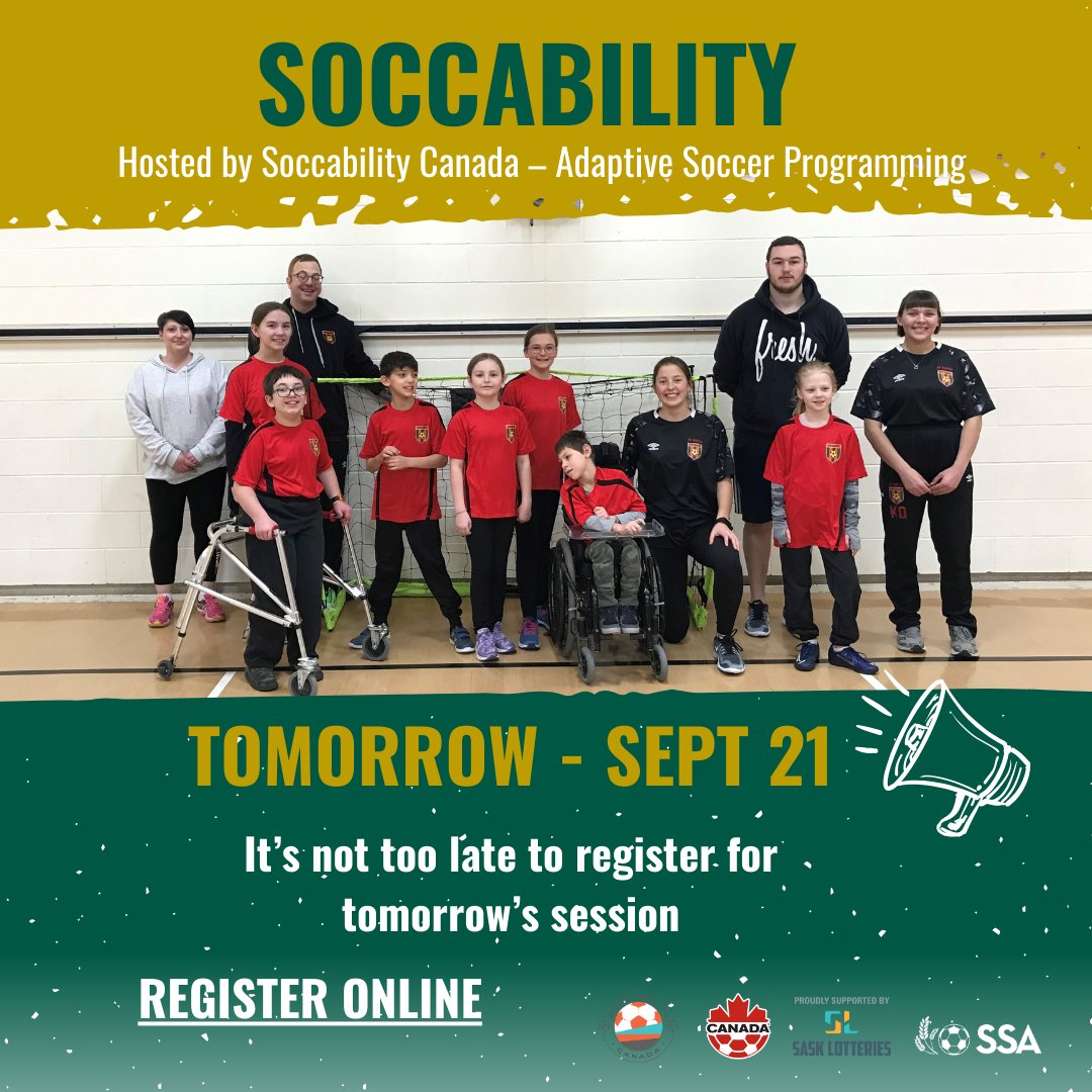 SaskSoccerAssoc's tweet image. It is TOMORROW!  Don't miss out!

To register:
…ccerassociation.rampregistrations.com/participant/So…

Any further questions regarding this event, please contact Jen Wood at j.wood@sasksoccer.com.

sasksoccer.com
soccability.ca

#SSA #Soccability #SaskatchewanSoccerAssociation