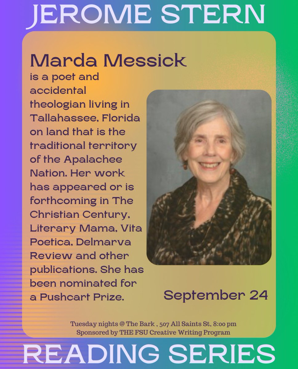 Our next Jerome Stern reading will be this Tuesday with Marda Messick!