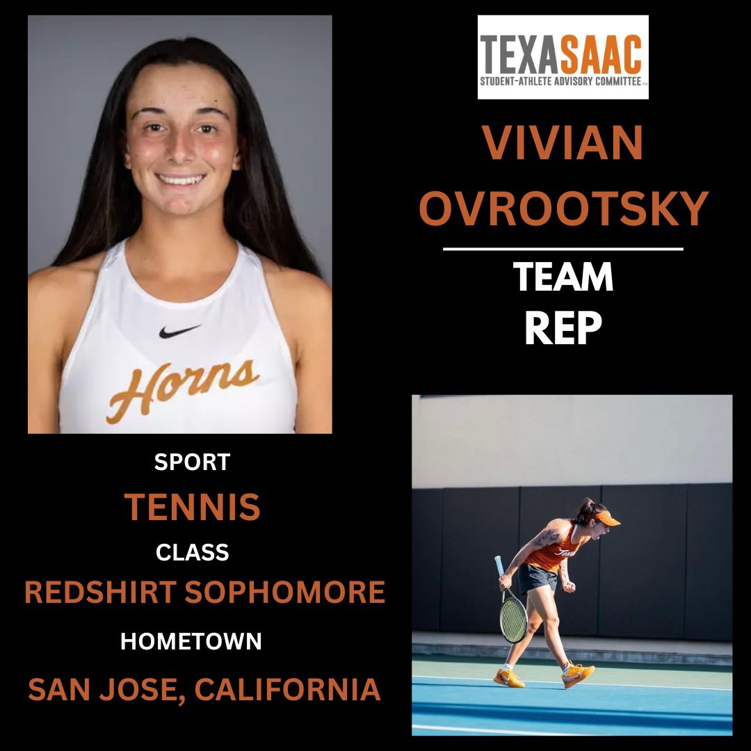 TexasSAAC's tweet image. From Womenโs Tennis, please welcome our 24-25 Secretary Sabina Zeynalova and team Rep Vivian Ovrootsky!๐พ๐ค๐ผ