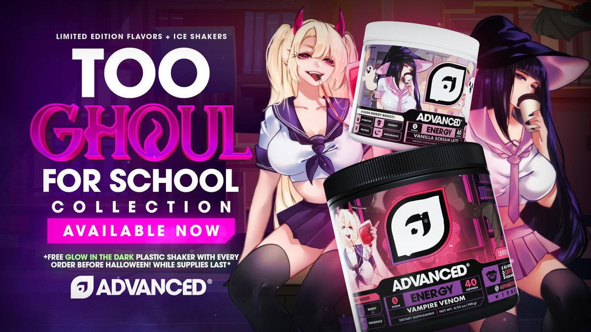 ADVANCEDgg's tweet photo. A ghoul-tastic release! 👻

We're getting into the spooky szn spirit with 2 new ENERGY flavors! Plus, a FREE plastic shaker with every order until Halloween while supplies last!

Get a thrill: https://t.co/gCKNNIS9Nx https://t.co/ls444IHL0m