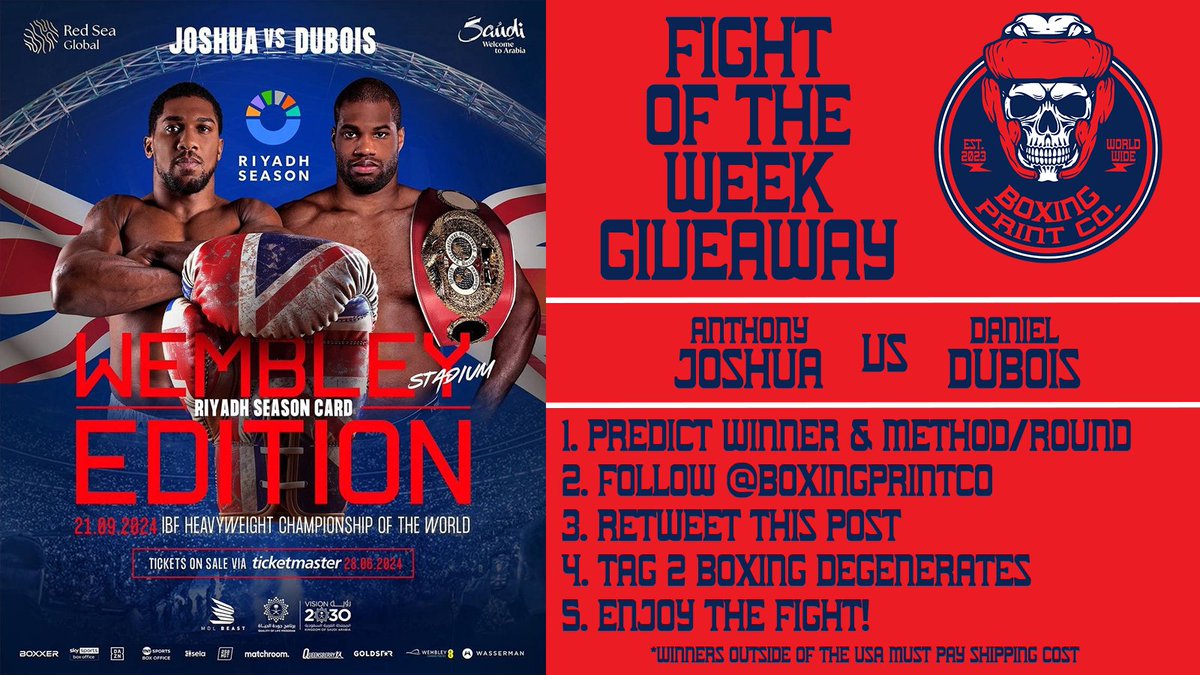 boxingprintco's tweet photo. 🚨🥊 Fight of the Week 🥊🚨
GIVEAWAY TIME 🗣️
Follow the rules to officially enter. This week we're giving away some fight posters for this MASSIVE Riyadh Season event.
Winners will be announced the day following the fight 🏆🏆
#FightOfTheWeek #Giveaway 🎉 #BoxingPrintCo https://t.co/7GYX6VKoqL