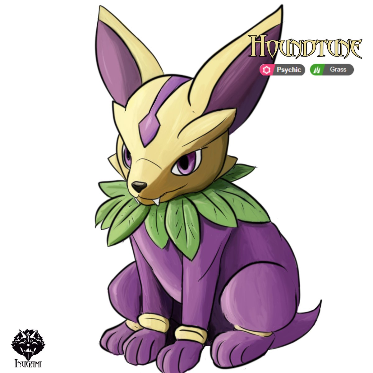 Today I joined a challenge from <a href="/SillyEmy/">Emily ̖́- 🏳️‍🌈</a> 's stream and drew this pokemon in less than 3 hours x3 

Emojis:🐕+💜+🌱

Hound + Fortune -&gt; Houndtune
Regional variant of Houndour.
Insteed of greek, it's egyptian themed.
And instead of doom it brings you a bright future.