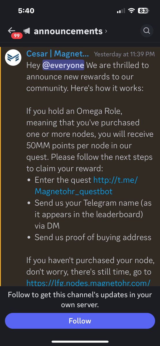 Check out <a href="/MagnetoHr/">Magneto HR</a> 🙏 If you bought 1 or more nodes you'll receive 50mm points per node in their quest. <a href="/Patrickezechiel/">Patrick ezechiels</a> 
Good thing I bought 10 of these nodes. No risk no reward! #DYOR