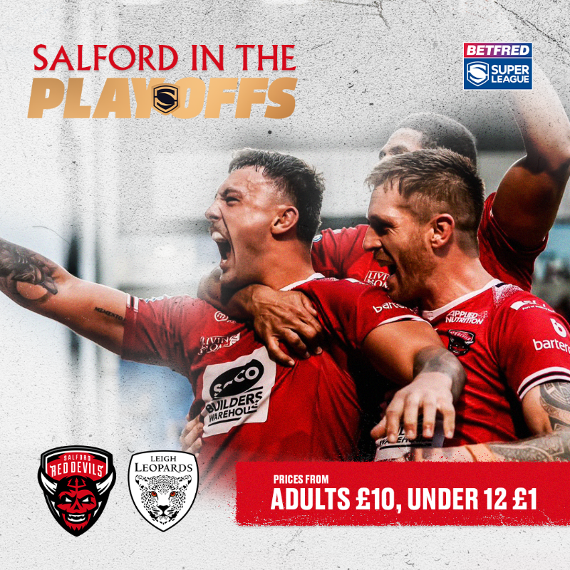 SalfordDevils's tweet photo. 𝙆𝙞𝙙𝙨 𝙛𝙤𝙧 𝙖 𝙌𝙪𝙞𝙙 𝙞𝙣 𝙩𝙝𝙚 𝙋𝙡𝙖𝙮𝙤𝙛𝙛𝙨! 💸 

We're delighted to confirm ticket prices for next Friday's Eliminator game. 👇 

Tickets will go on sale at 12pm tomorrow, online only. Tickets will be available for purchase from the Ticket Office from 10am, Monday.