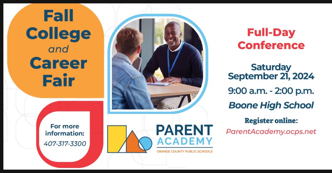 Join us tomorrow <a href="/ocpsboone/">Boone High School</a> for a college and career fair. Go to this link for more information and to sign up: registration.socio.events/e/parentacadem…