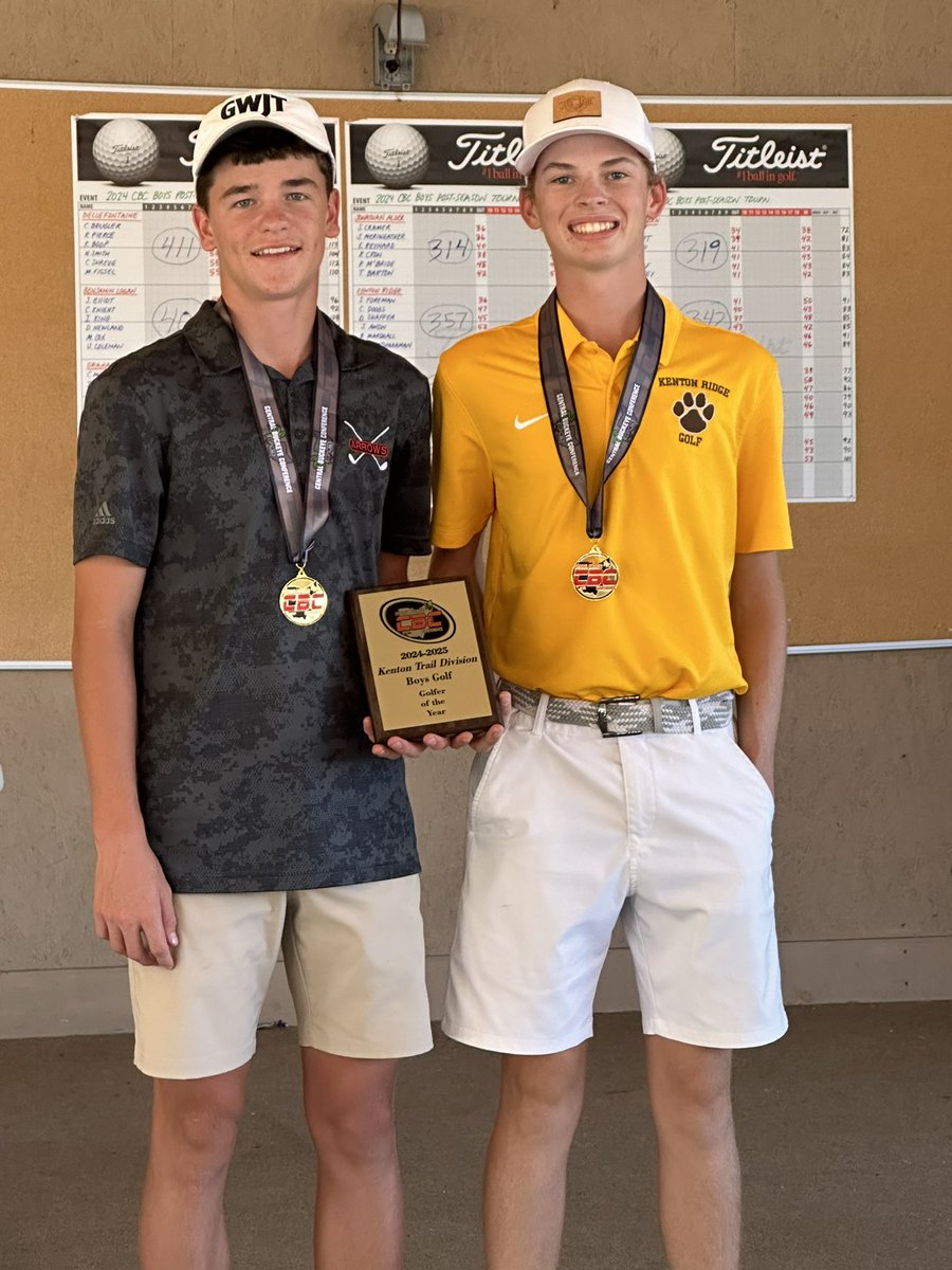CBC_Sports's tweet image. Congratulations to Chase Stafford from Tecumseh and Simon Foreman from Kenton Ridge for being named the CBC Kenton Trail Boys Co-golfers of the Year @Tecumseh_Arrows
