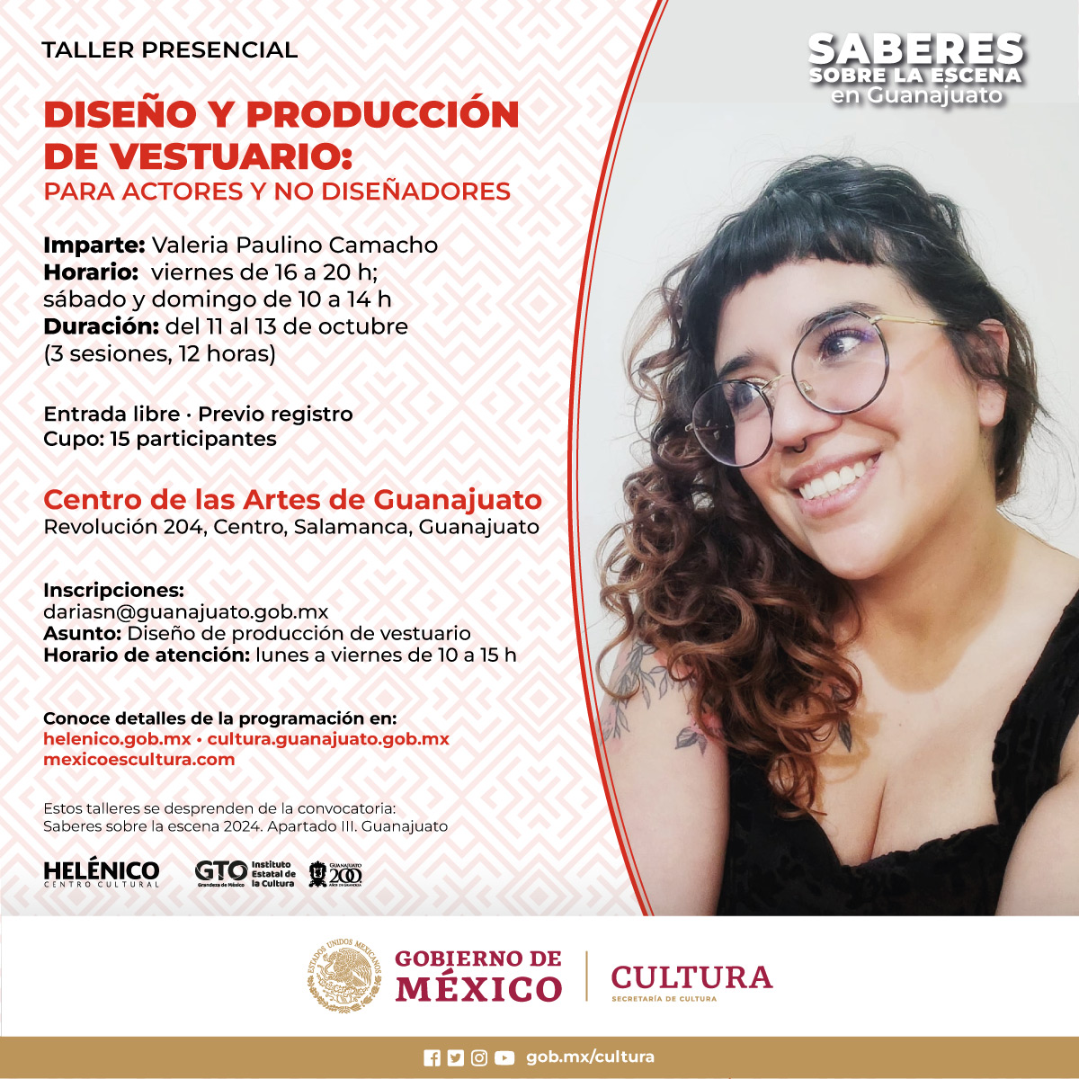 CeargOficial's tweet photo. Colaboramos con el @Helenico para el taller
𝐃𝐢𝐬𝐞ñ𝐨 𝐲 𝐩𝐫𝐨𝐝𝐮𝐜𝐜𝐢ó𝐧 𝐝𝐞 𝐯𝐞𝐬𝐭𝐮𝐚𝐫𝐢𝐨: 𝐩𝐚𝐫𝐚 𝐚𝐜𝐭𝐨𝐫𝐞𝐬 𝐲 𝐧𝐨 𝐝𝐢𝐬𝐞ñ𝐚𝐝𝐨𝐫𝐞𝐬 impartido por Valeria Paulino Camacho.
Inscríbete con el maestro David Arias al correo dariasn@guanajuato.gob.mx https://t.co/ajwZQX0LTe