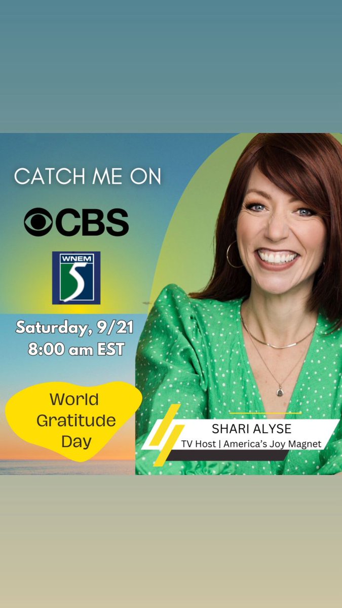 BreakthroughVid's tweet image. Tomorrow is #WorldGratitudeDay and I'm excited to see Lauren Creighton interview @ShariAlyse tomorrow morning on CBS @WNEMTV5news "Weekend Wakeup" in Saginaw, MI. I'm so glad The Story Pros could connect these two! #TV #Streaming #News