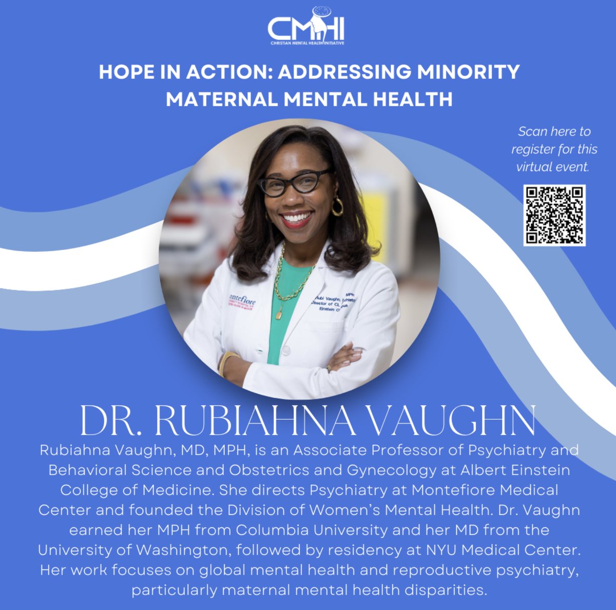Hope in Action Event Speaker Spotlight! 

Meet Dr. Rubiahna Vaughn who will be on the Expert Panel! 

Register here: us06web.zoom.us/meeting/regist…

#maternalmentalhealth #minority #selfcare #faith #therapy #meds #minoritymentalhealth