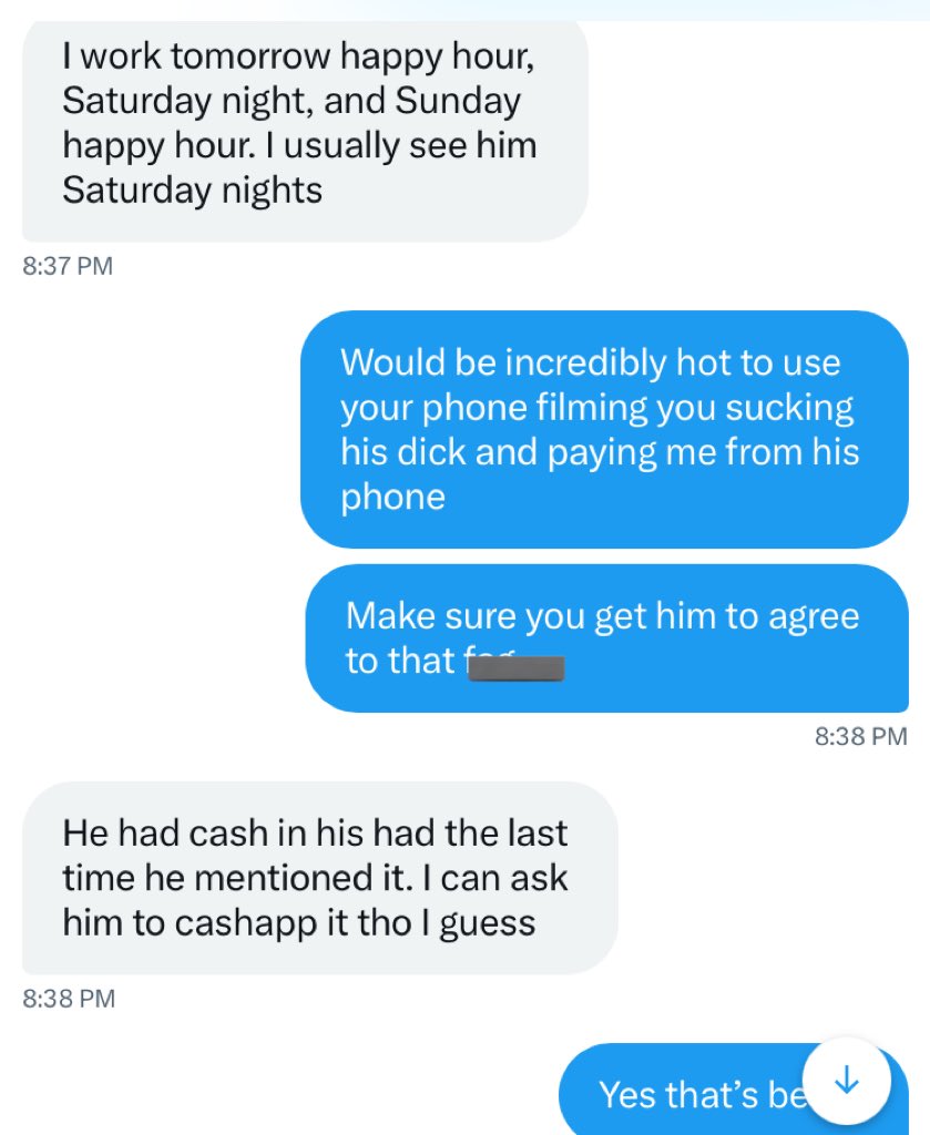 BlakeSadistic's tweet photo. Some guy offered this bartender sub of mine cash to suck him off in the bathroom of the bar.

Bartender said no but upon discussing with me, has now agreed and will get filmed sucking the guys dick while the guy sends the cash directly to me.

My life is so fucking funny.
#FinDom https://t.co/K2mxnxo3z0