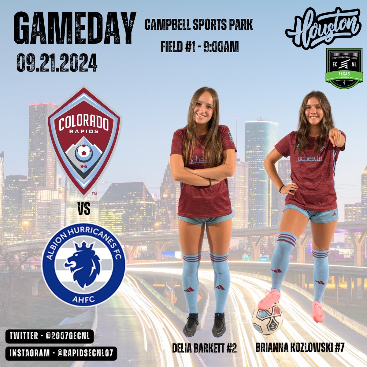 Hitting the road this weekend in Houston to take on two quality opponents! First up Albion Hurricanes FC. Let’s go Rapids! <a href="/ECNLgirls/">ECNL Girls</a> <a href="/RapidsYouthClub/">Rapids Youth Soccer</a>