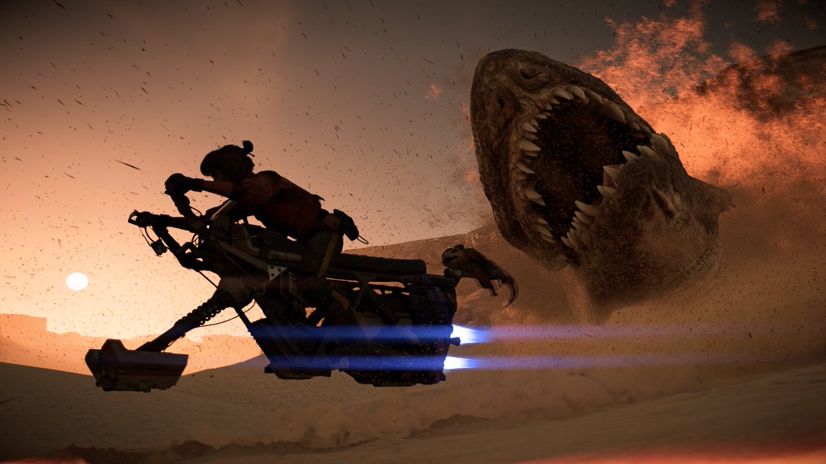 lostbrain94's tweet image. Jugando al pilla pilla con un dragón krayt y probando el modo foto en #StarWarsOutlaws 
Nix es adorable 😍