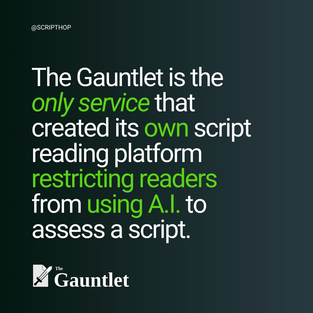 ScriptHop's tweet image. With the Gauntlet you only receive optimized human intelligence in your feedback.

#ScriptHopGauntlet #ScreenwritingTwitter