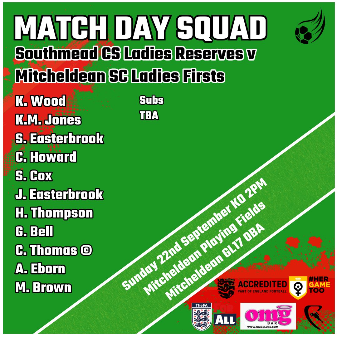 Here are your lineups for this Sunday 😍
Our first team take on Mangotsfield United Women Reserves at home, whilst our reserves take a trip away to Mitcheldean SC Ladies Firsts.
Let’s have a great football weekend!

UTM ❤️💚