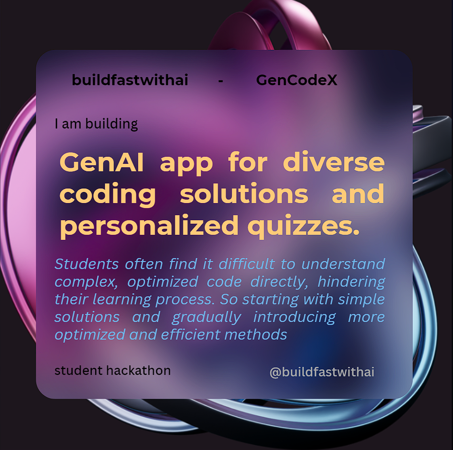 sanketshinde04's tweet image. Participated in GenAI Hackathon by buildfastwithai. 

Hackathon Team Partner -  @VaishnaviR1883

#buildfastwithai #eduhackathon #educhain