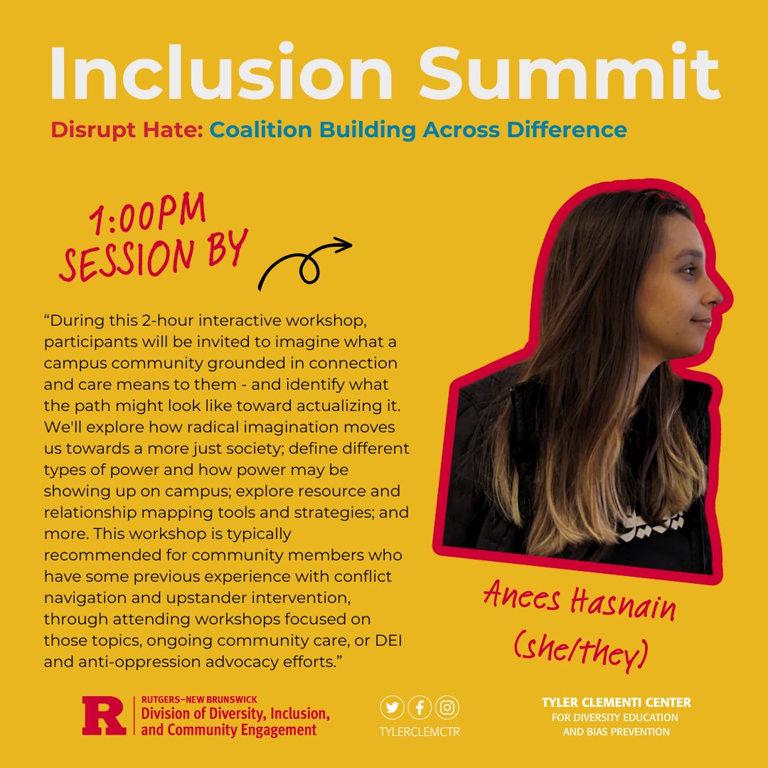 Check out our speakers for the Inclusion Summit 2024! Join us on Friday, Sept. 27, from 9:00 am to 3:30 pm in-person or online
🗓️ Register by Sep.25
📌go.rutgers.edu/InclusionSummi…