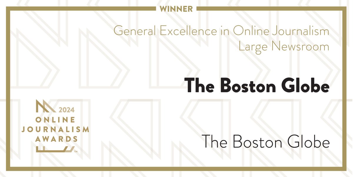 Online News Association (@ona) on Twitter photo WINNER! General Excellence in Online Journalism, Large Newsroom: <a href="/BostonGlobe/">The Boston Globe</a> — leveraging all its digital tools to provide meaningful journalism that enhanced and enriched people’s lives. awards.journalists.org/entries/the-bo… #OJA24 WINNER! General Excellence in Online Journalism, Large Newsroom: <a href="/BostonGlobe/">The Boston Globe</a> — leveraging all its digital tools to provide meaningful journalism that enhanced and enriched people’s lives. awards.journalists.org/entries/the-bo… #OJA24