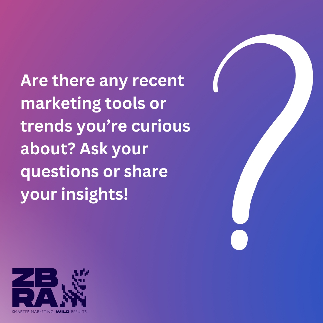 ZebraMarketSlns's tweet photo. Are there any recent marketing tools or trends you’re curious about? Ask your questions or share your insights! 🧐📲 https://t.co/KCGizCGFZz