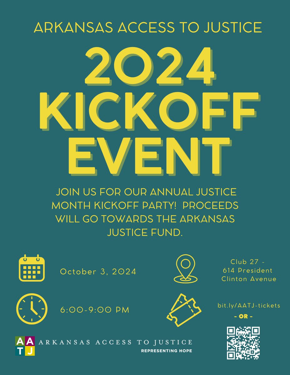 Less than 2 weeks away! If you haven't gotten your ticket to our 2024 Justice Month Kickoff Event, don't miss out on an evening of live music, cocktails, &amp; delicious hors d'oeuvres. For tickets, scan the QR code in the image below or go to bit.ly/AATJ-tickets. See you there!