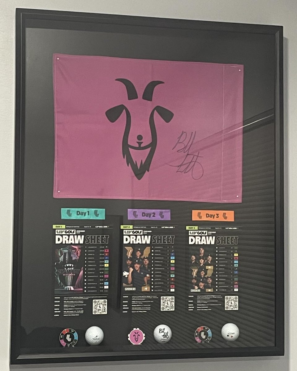 christygiardino's tweet image. Looking forward to watching the @livgolf_league with my #minigoat. For all who thought @GGiardinm was going to sell her swag on eBay, please note the beautiful case already on the wall. No way was Daddy going to give away these precious memories. Go @rangegoatsgc Go! @bubbawatson