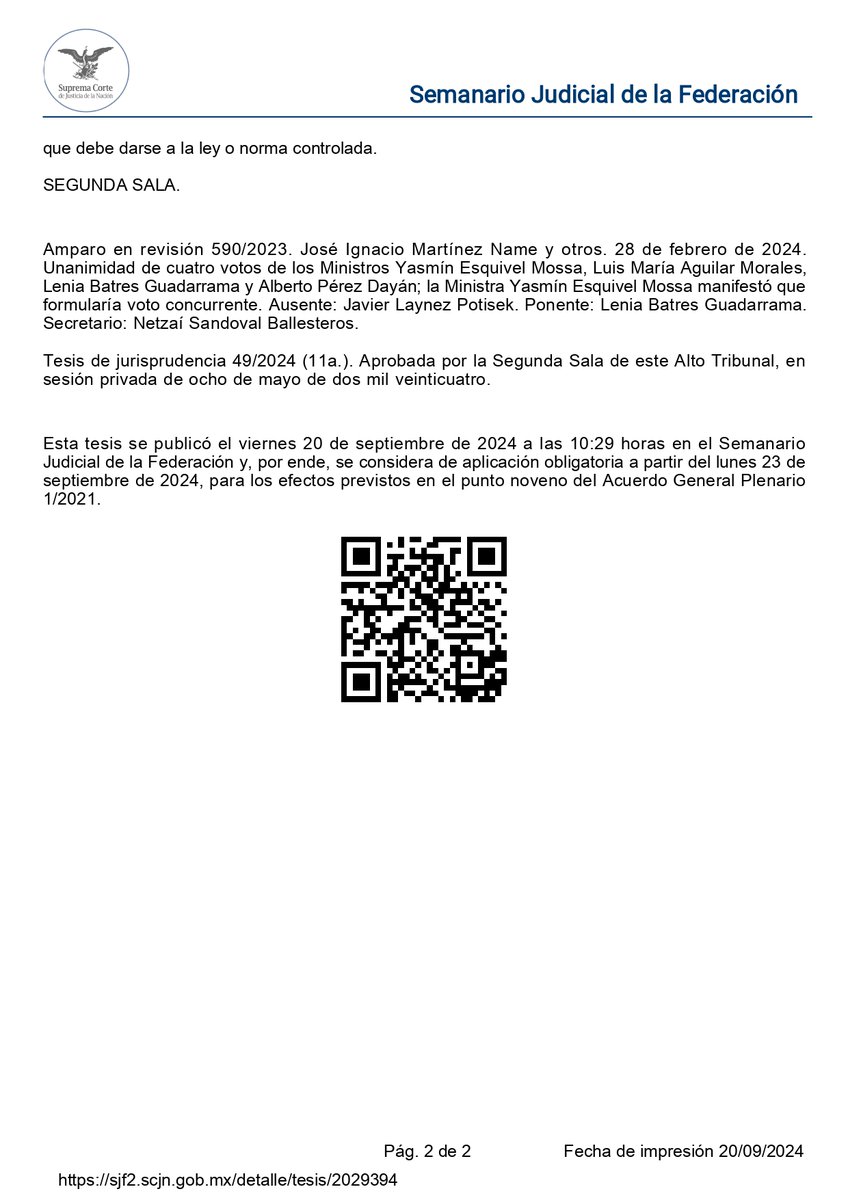 LeniaBatres's tweet photo. Registro digital: 2029394
Tesis: 2a./J. 49/2024 (11a.)

INTERPRETACIÓN CONFORME. METODOLOGÍA PARA SU APLICACIÓN POR PARTE DE LOS ÓRGANOS JURISDICCIONALES. https://t.co/9nDcvJ5aVn