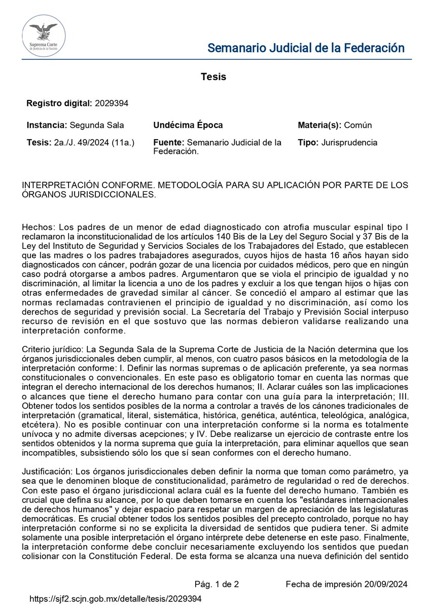 LeniaBatres's tweet photo. Registro digital: 2029394
Tesis: 2a./J. 49/2024 (11a.)

INTERPRETACIÓN CONFORME. METODOLOGÍA PARA SU APLICACIÓN POR PARTE DE LOS ÓRGANOS JURISDICCIONALES. https://t.co/9nDcvJ5aVn