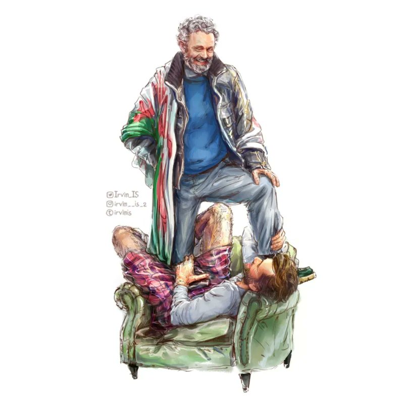 The Prince of Wales and the King of Scots. Based on (among other things) the recent photo shoots of M and D, "O.G. Prince of Wales"; "And he looks good in a kilt as well, doesn't he?"  #michaelsheen #davidtennant #inaffablehusbands #sheenant