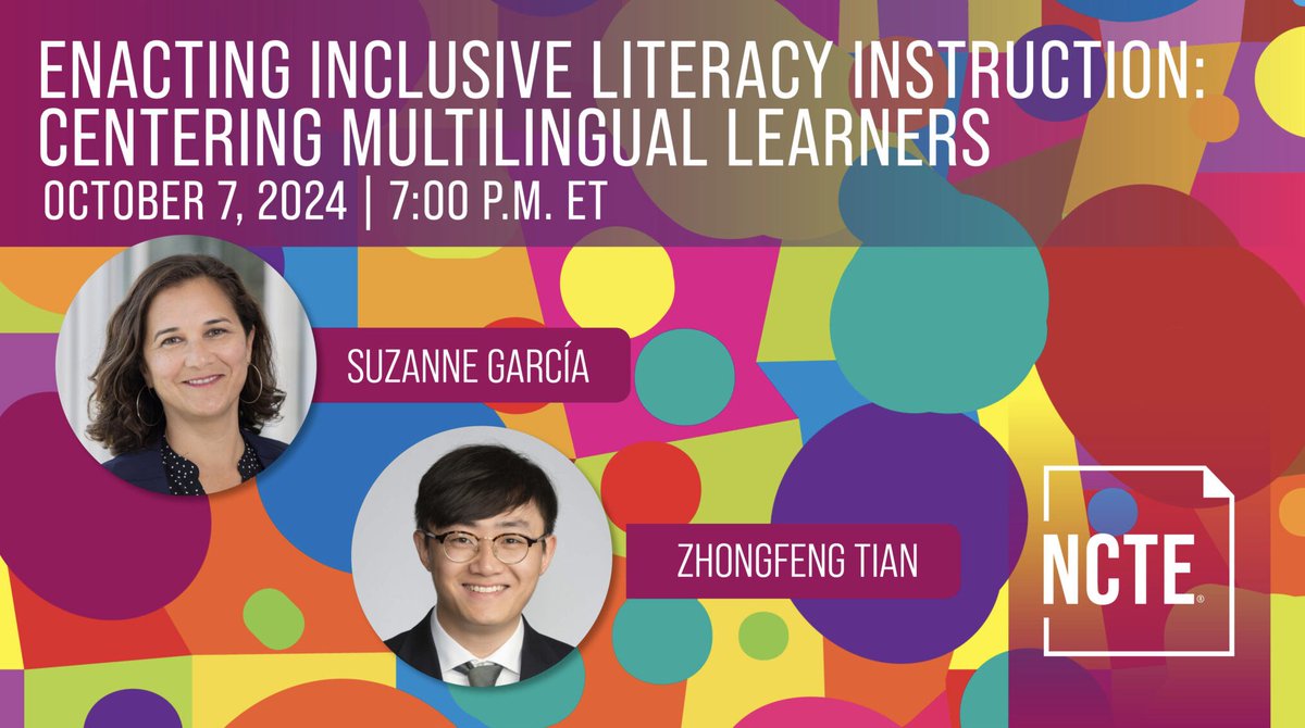 CSUMB Monterey Institute for English Learners (@csumb_miel) on Twitter photo Join the Director of MIEL, Dr. @garcia_olas and colleague Dr. <a href="/Zhongfeng6/">田中锋 Zhongfeng Tian, Ph.D.</a> Tian for a FREE webinar and book raffle!
Register here:
my.ncte.org/event-informat… Join the Director of MIEL, Dr. @garcia_olas and colleague Dr. <a href="/Zhongfeng6/">田中锋 Zhongfeng Tian, Ph.D.</a> Tian for a FREE webinar and book raffle!
Register here:
my.ncte.org/event-informat…