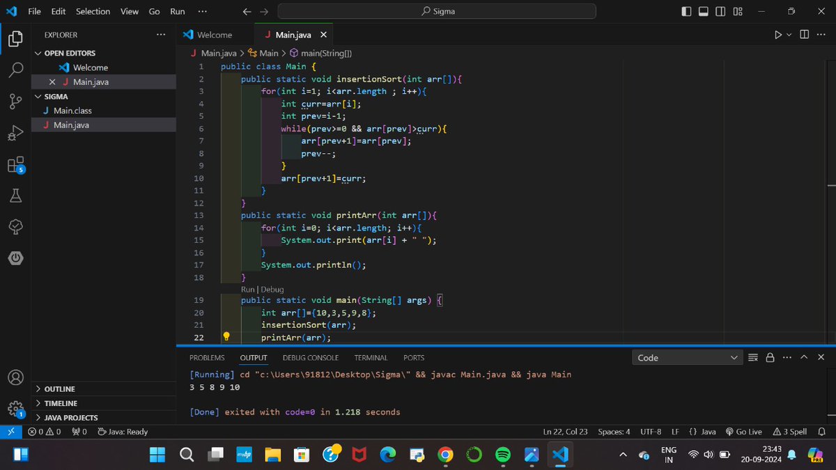 SKumar__26's tweet photo. #100DaysOfCode 
Day 5
Today's topic:
INSERTION SORT https://t.co/Pw9A6u1csJ