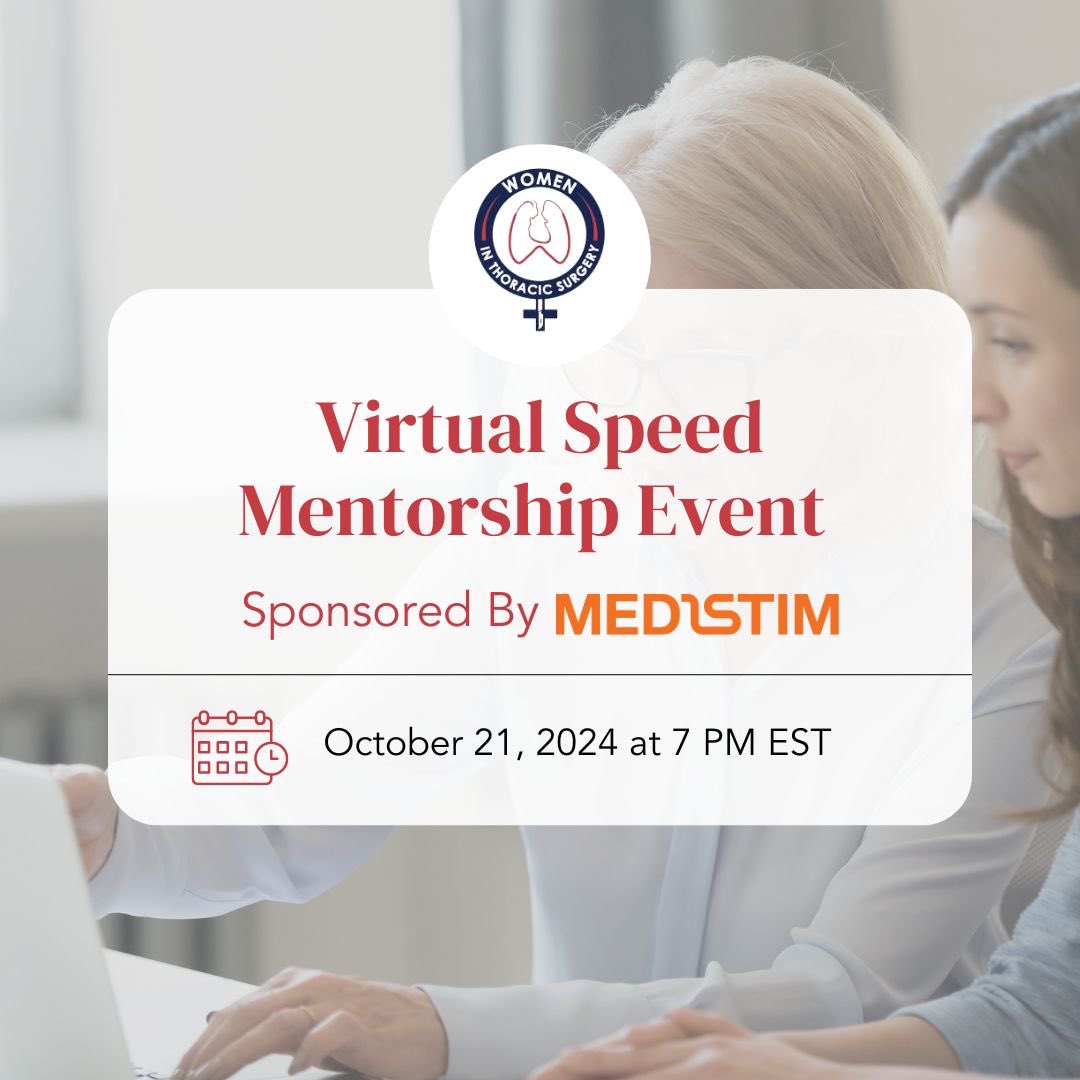 Calling all mentees and mentors! Join us for our virtual Speed Mentorship Event on October 21st at 7 PM EST, sponsored by <a href="/Medistim/">Medistim</a>!
 
Not a WTS member? Medistim is sponsoring membership for mentees who participate in the event.
 
Space is limited to 40 mentees, so sign up today!