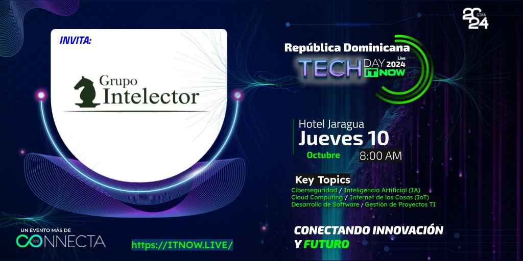 GIntelector's tweet image. ¡🚀 Tech Day 2024 está a la vuelta de la esquina! 💻
Únete a los expertos en ciberseguridad, IA, cloud y más, en el evento TI más importante del año. No te quedes fuera de la revolución tecnológica.

🔗 itnow.live

#TechDay2024 #Ciberseguridad #Innovación #Networking
