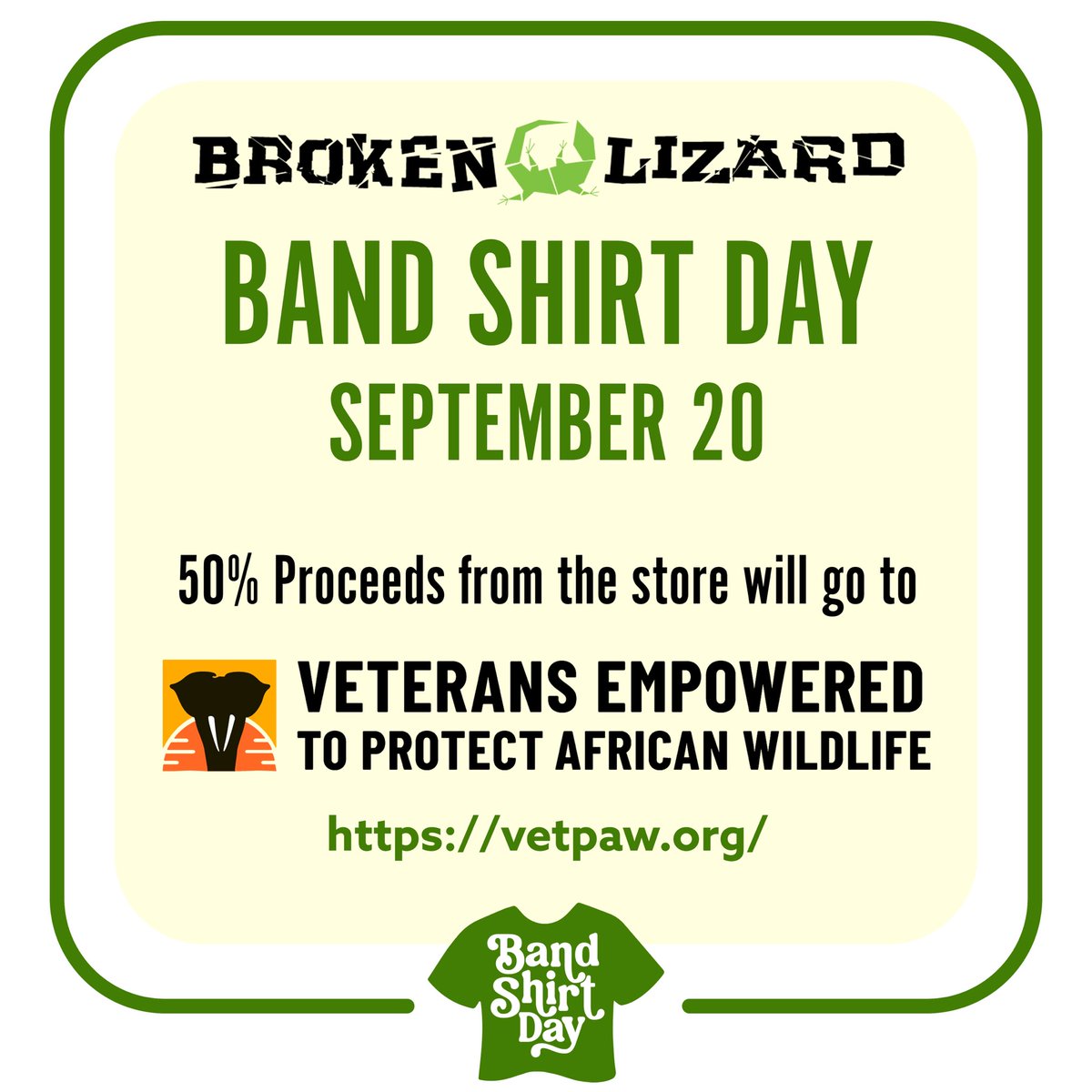 Help us raise some funds for <a href="/VETPAW/">VETPAW</a> today! Buy  something from the <a href="/brokenlizard/">Broken Lizard</a> shop and 50% will go help protect animals.
