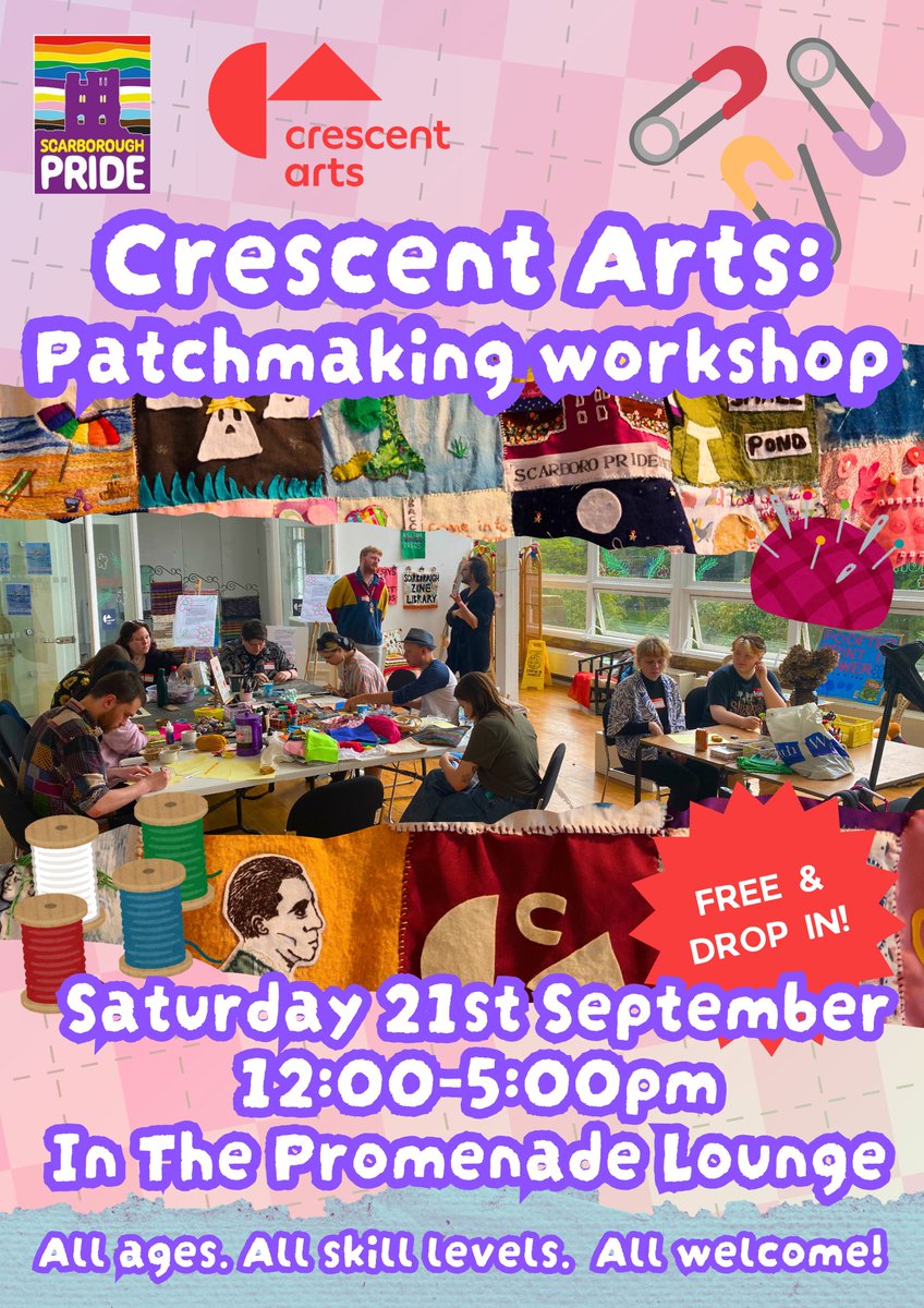Crescent Arts (@crescent_arts) on Twitter photo Announcement! 📢 Tomorrow we are at Scarborough Pride with another patchmaking workshop, in response to our current exhibition 'Quilt As Folk' at Scarborough Library. We will be holding a free drop in workshop from 12-5 at Scarborough Pride, so come say hello! <a href="/scarboroughspa/">Scarborough Spa</a> Announcement! 📢 Tomorrow we are at Scarborough Pride with another patchmaking workshop, in response to our current exhibition 'Quilt As Folk' at Scarborough Library. We will be holding a free drop in workshop from 12-5 at Scarborough Pride, so come say hello! <a href="/scarboroughspa/">Scarborough Spa</a>