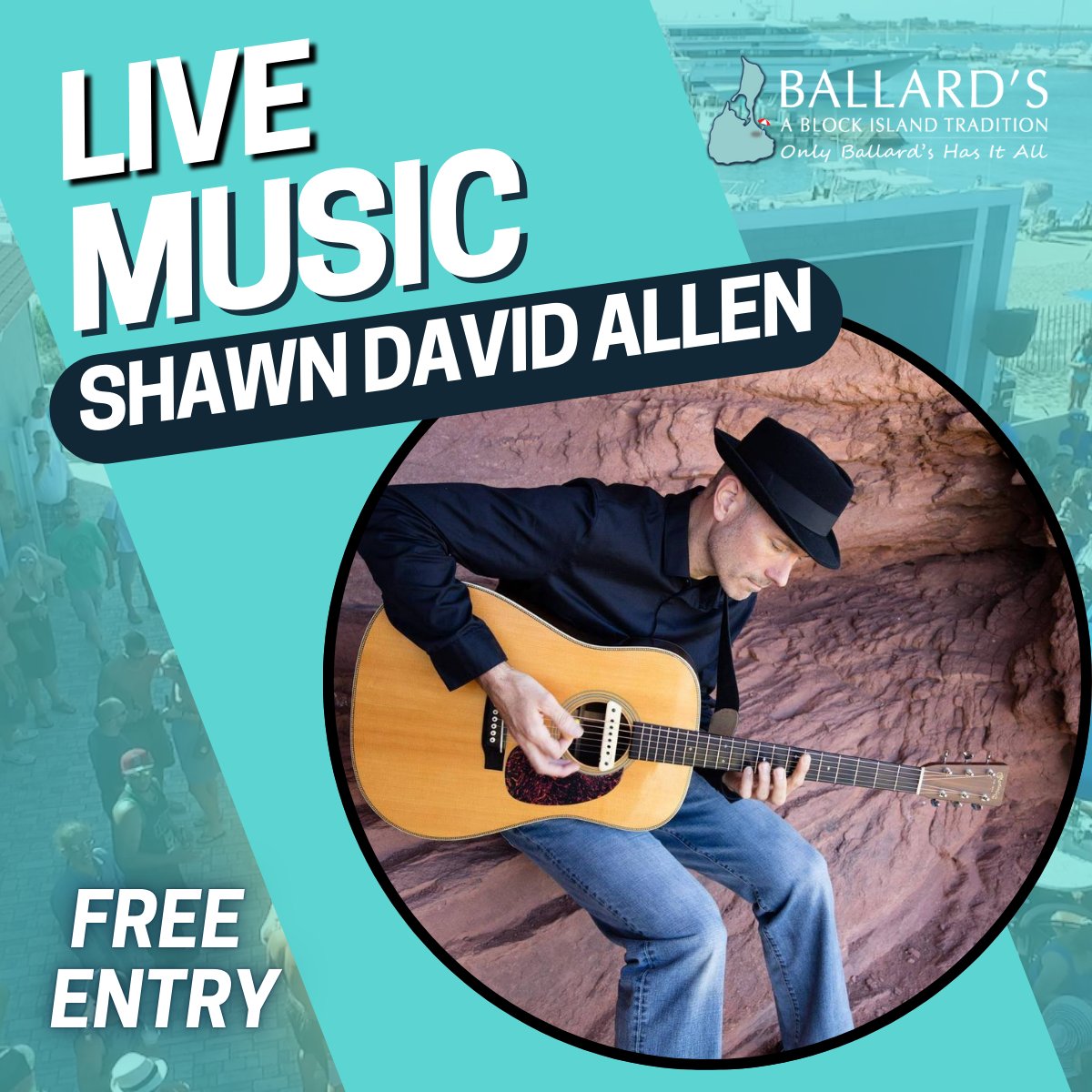 Live music by Shawn David Allen this weekend and next! Dance to music by the beach Saturday and Sunday 1-5pm. Free entry! #ballardsbeach #blockisland