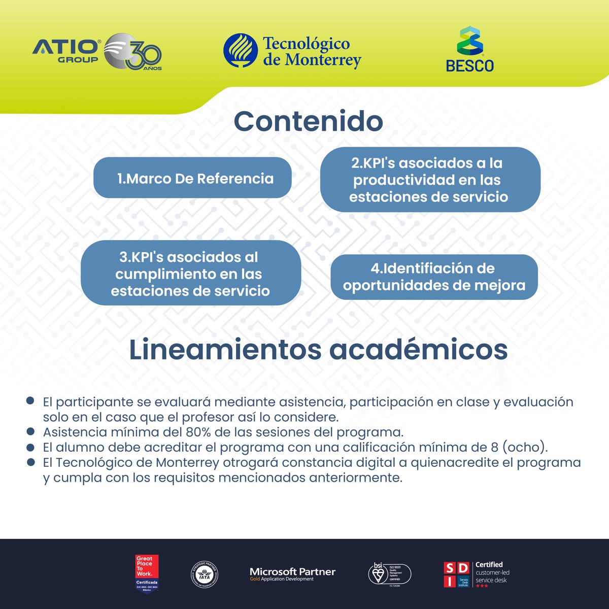 ATIOGroup's tweet photo. #Octubre se acerca con un nuevo Taller junto a @grupobesco  "Implementación y Planeación Anual de los #KPI´s en #EstacionesdeServicio" impartido por el @TecdeMonterrey .
🟠Fecha límite de inscripción: 3 de octubre🟠
Registro: 📩ventas@atio.com.mx
#ATIOGorup  #SectorGasolinero https://t.co/C9XHjQI5CB