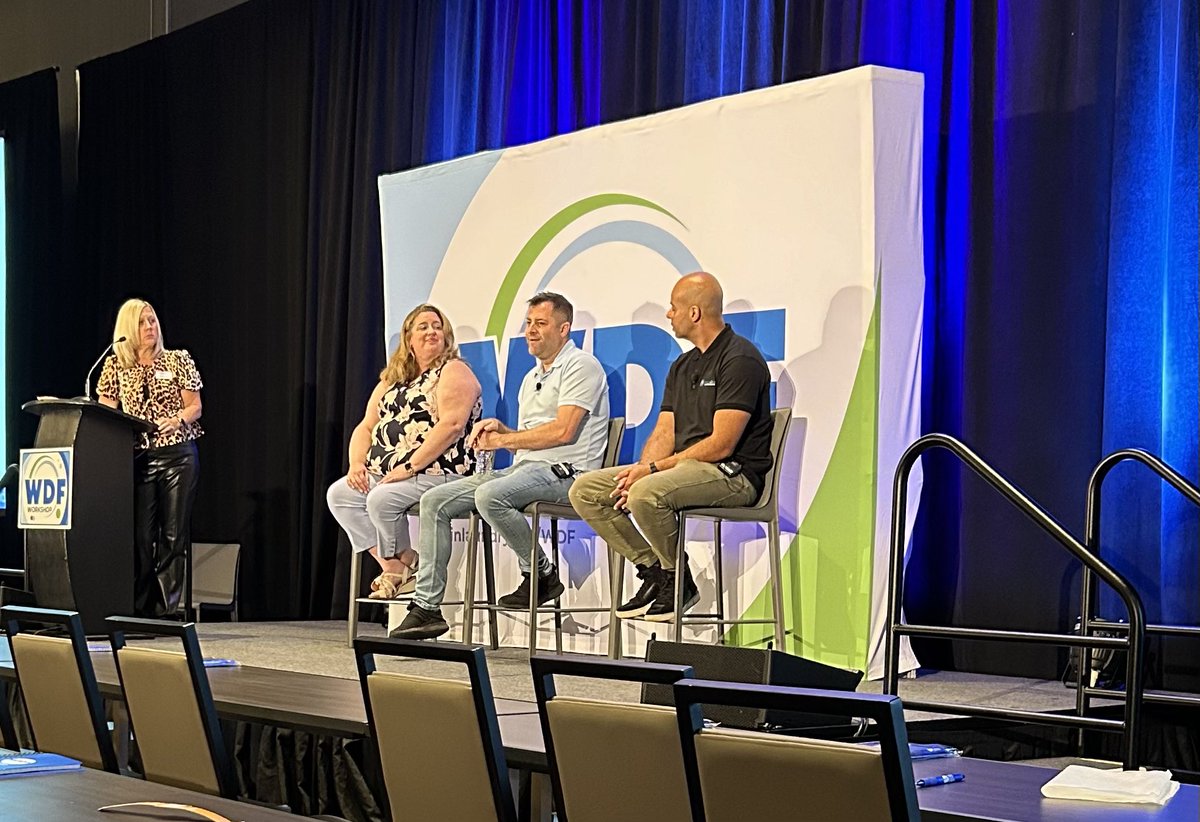 Laundry operators Monica Wales, Ross Dodds, and Alaa El-Banna answer attendee questions during the final session at WDF 2024 in Nashville. <a href="/thelaundryassn/">CLA</a> #WDF2024