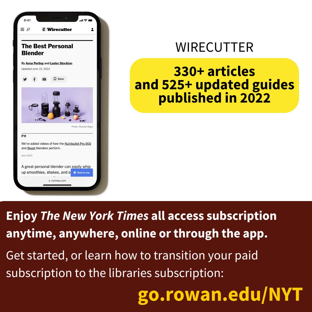 🎉 Rowan University Libraries now offers free all-access to The New York Times for the entire Rowan community!

📰 go.rowan.edu/NYT