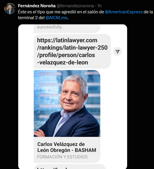 1 pic. 🚨¡Ya se sabe la identidad del hombre que atacó a Noroña!🚨 🟡Es un abogado con maestría en Madrid Actualmente es porfesor del TEC DE MONTERREY ¡Super Fifí! #Nacional #Noroña https://t.co/vSreM4cbt0