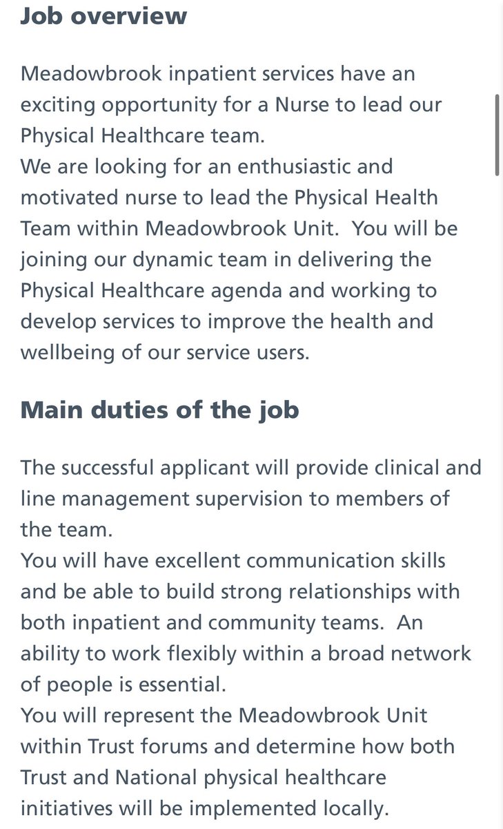 ✨Another fantastic opportunity to join the Salford Inpatient Team✨

This post will play a key role in the Physical Health Care agenda within Meadowbrook- supporting the service to ensure there is parity of esteem between mental and physical health.

gmmh.nhs.uk/vacancies/#!/j…