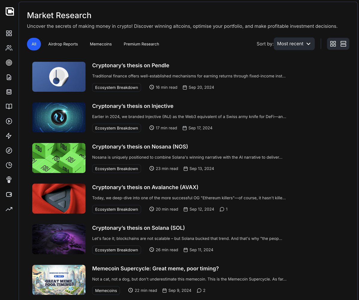 4 things you can do with Cryptonary Pro 1. Access to our library of over  4,000 research and analysis reports 2. Take a full crypto trading course 3.  Make better trades with