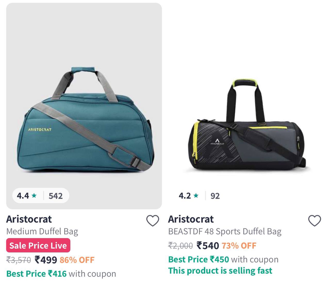 Aristocrat duffle bag price sale